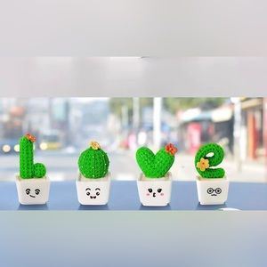 "LOVE" cactus ornament set , 4 pc resin set